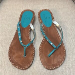 Turquoise and Brown Beaded Sandals